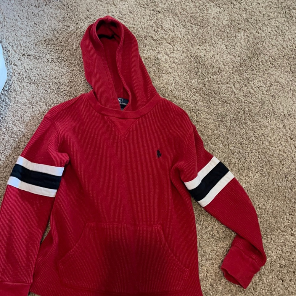 Red Ralph Lauren polo long sleeve with hood
